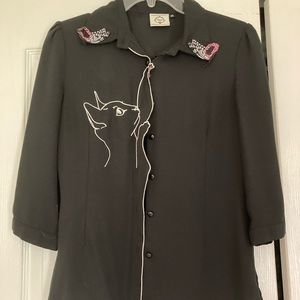 3/4 sleeve black cat blouse
